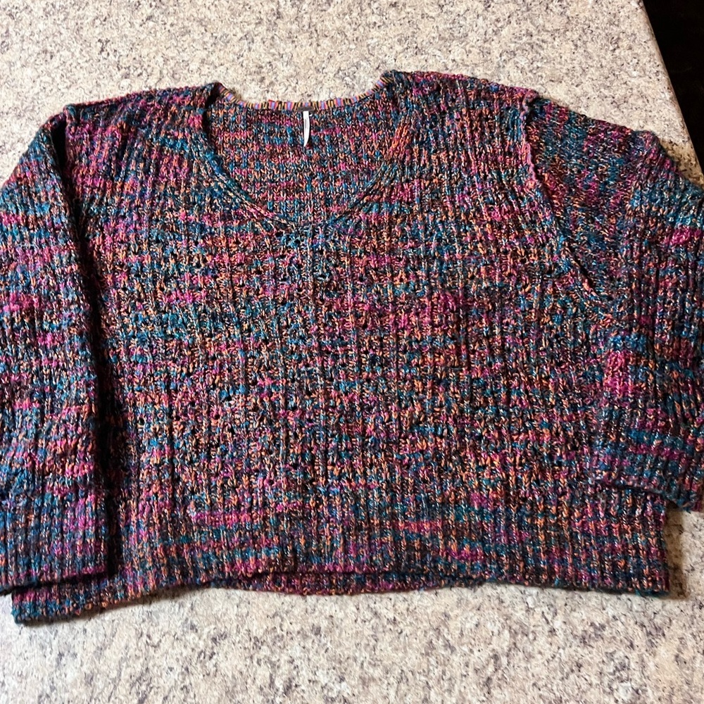 Like New Free People Multicolor confetti V-Neck Oversized Sweater